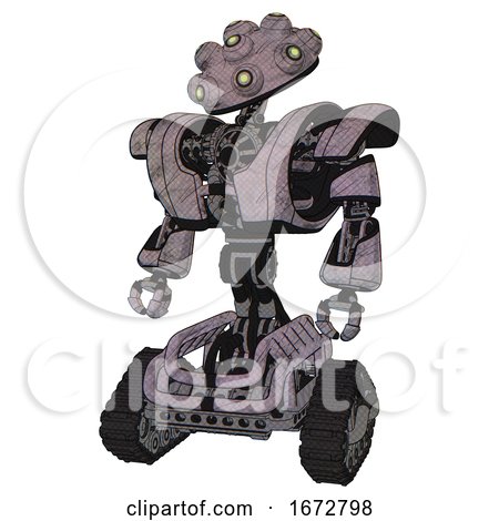 Robot Containing Techno Multi-eyed Domehead Design and Heavy Upper Chest and Heavy Mech Chest and Tank Tracks. Sketch Fast Lines. Standing Looking Right Restful Pose. by Leo Blanchette