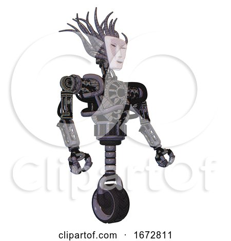 Cyborg Containing Humanoid Face Mask and Heavy Upper Chest and No Chest Plating and Unicycle Wheel. Light Lavender Metal. Facing Left View. by Leo Blanchette