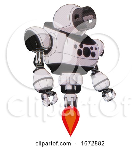 Robot Containing Cable Connector Head and Heavy Upper Chest and Chest Compound Eyes and Jet Propulsion. White Halftone Toon. Facing Left View. by Leo Blanchette