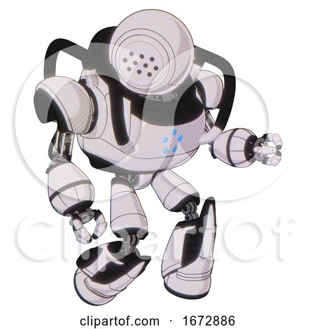 Bot Containing Dots Array Face and Heavy Upper Chest and Circle of Blue Leds and Light Leg Exoshielding and Stomper Foot Mod. White Halftone Toon. Fight or Defense Pose.. by Leo Blanchette
