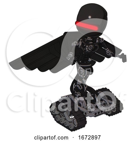 Droid Containing Round Head and Horizontal Red Visor and Light Chest Exoshielding and Pilot's Wings Assembly and No Chest Plating and Tank Tracks. Clean Black. Fight or Defense Pose.. by Leo Blanchette