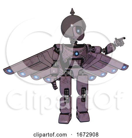 Cyborg Containing Grey Alien Style Head and Electric Eyes and Gray Helmet and Light Chest Exoshielding and Blue Energy Core and Cherub Wings Design and Prototype Exoplate Legs. Lilac Metal. by Leo Blanchette