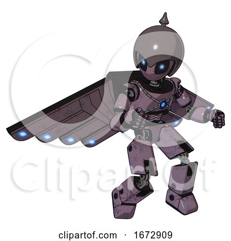 Cyborg Containing Grey Alien Style Head and Electric Eyes and Gray Helmet and Light Chest Exoshielding and Blue Energy Core and Cherub Wings Design and Prototype Exoplate Legs. Lilac Metal. by Leo Blanchette