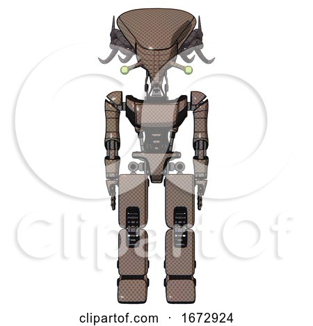 Cyborg Containing Flat Elongated Skull Head and Cables and Light Chest Exoshielding and Ultralight Chest Exosuit and Prototype Exoplate Legs. Khaki Halftone. Front View. by Leo Blanchette