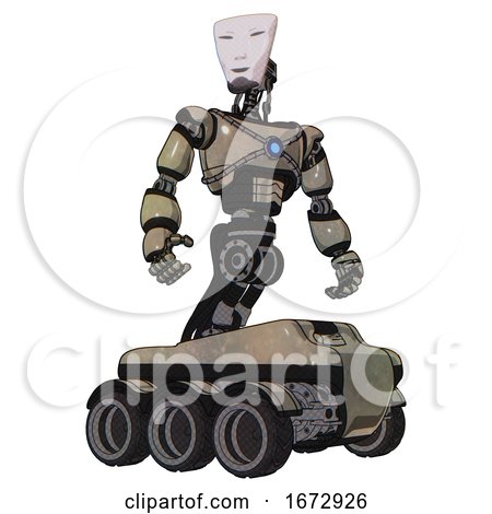 Automaton Containing Humanoid Face Mask and Light Chest Exoshielding and Blue Energy Core and Six-wheeler Base. Grungy Fiberglass. Hero Pose. by Leo Blanchette