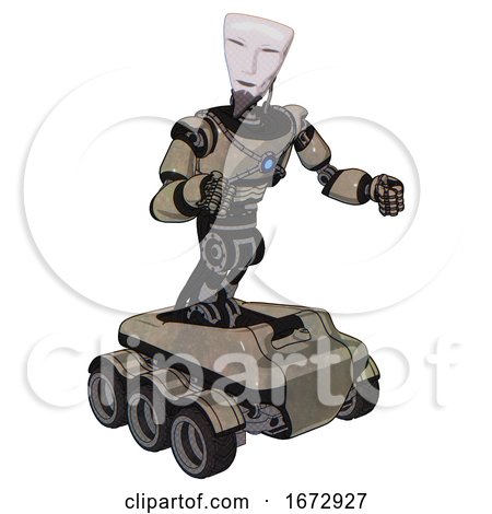 Automaton Containing Humanoid Face Mask and Light Chest Exoshielding and Blue Energy Core and Six-wheeler Base. Grungy Fiberglass. Fight or Defense Pose.. by Leo Blanchette