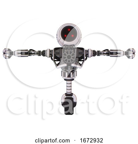 Cyborg Containing Three Led Eyes Round Head and Heavy Upper Chest and No Chest Plating and Unicycle Wheel. White Halftone Toon. T-pose. by Leo Blanchette