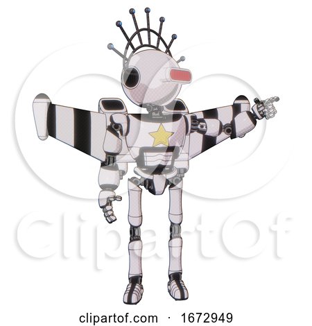 Bot Containing Oval Wide Head and Red Horizontal Visor and Techno Halo Ornament and Light Chest Exoshielding and Yellow Star and Stellar Jet Wing Rocket Pack and Ultralight Foot Exosuit. by Leo Blanchette