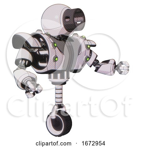Cyborg Containing Cable Connector Head and Heavy Upper Chest and Heavy Mech Chest and Green Cable Sockets Array and Unicycle Wheel. White Halftone Toon. Interacting. by Leo Blanchette