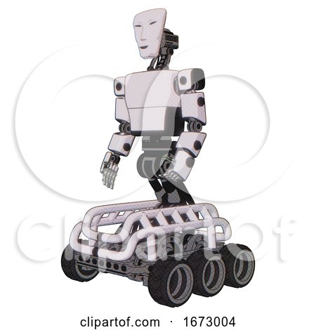 Android Containing Humanoid Face Mask and Light Chest Exoshielding and Prototype Exoplate Chest and Six-wheeler Base. White Halftone Toon. Facing Right View. by Leo Blanchette