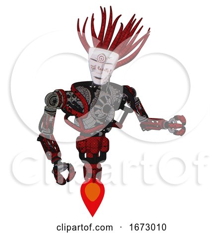 Robot Containing Humanoid Face Mask and Die Robots Graffiti Design and Heavy Upper Chest and No Chest Plating and Jet Propulsion. Grunge Dots Dark Red. Fight or Defense Pose.. by Leo Blanchette