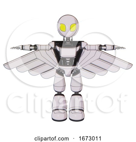 Bot Containing Grey Alien Style Head and Yellow Eyes and Light Chest Exoshielding and Ultralight Chest Exosuit and Pilot's Wings Assembly and Light Leg Exoshielding. White Halftone Toon. T-pose. by Leo Blanchette