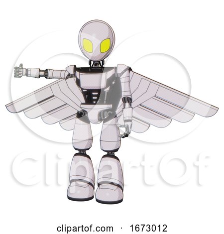 Bot Containing Grey Alien Style Head and Yellow Eyes and Light Chest Exoshielding and Ultralight Chest Exosuit and Pilot's Wings Assembly and Light Leg Exoshielding. White Halftone Toon. by Leo Blanchette