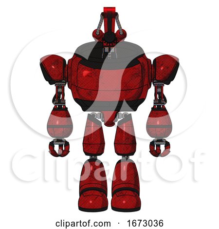 Robot Containing Dual Retro Camera Head and Laser Gun Head and Heavy Upper Chest and Light Leg Exoshielding. Red Blood Grunge Material. Front View. by Leo Blanchette