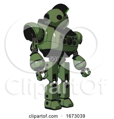 Android Containing Oval Wide Head and Techno Mohawk and Heavy Upper Chest and Chest Compound Eyes and Prototype Exoplate Legs. Grass Green. Facing Left View. by Leo Blanchette