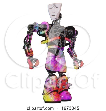 Android Containing Humanoid Face Mask and Spiral Design and Heavy Upper Chest and No Chest Plating and Light Leg Exoshielding and Spike Foot Mod. Plasma Burst. Hero Pose. by Leo Blanchette