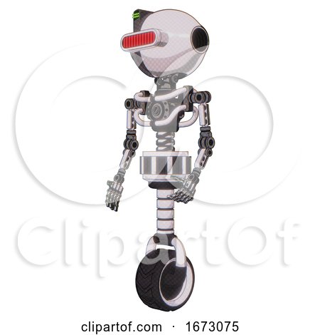 Cyborg Containing Oval Wide Head and Red Horizontal Visor and Green Led Ornament and Light Chest Exoshielding and No Chest Plating and Unicycle Wheel. White Halftone Toon. Facing Right View. by Leo Blanchette