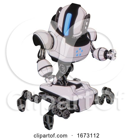 Automaton Containing Round Head and Large Vertical Visor and Heavy Upper Chest and Circle of Blue Leds and Insect Walker Legs. White Halftone Toon. Fight or Defense Pose.. by Leo Blanchette