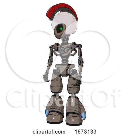 Mech Containing Grey Alien Style Head and Green Inset Eyes and Galea Roman Soldier Ornament and Helmet and Light Chest Exoshielding and No Chest Plating and Light Leg Exoshielding. Patent Khaki Metal. by Leo Blanchette