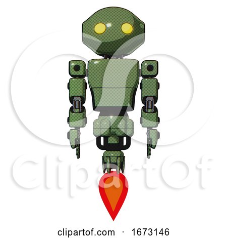 Bot Containing Oval Wide Head and Yellow Eyes and Light Chest Exoshielding and Prototype Exoplate Chest and Jet Propulsion. Grass Green. Front View. by Leo Blanchette