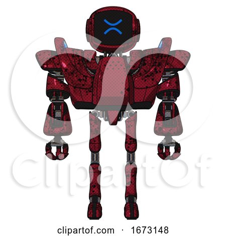 Robot Containing Digital Display Head and Wince Symbol Expression and Heavy Upper Chest and Heavy Mech Chest and Battle Mech Chest and Ultralight Foot Exosuit. Grunge Dots Royal Red. Front View. by Leo Blanchette