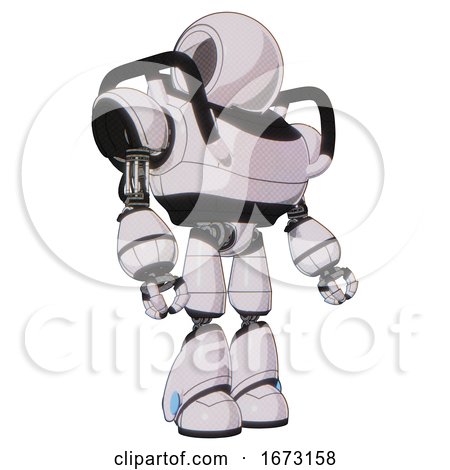Bot Containing Round Head and Heavy Upper Chest and Light Leg Exoshielding. White Halftone Toon. Facing Left View. by Leo Blanchette