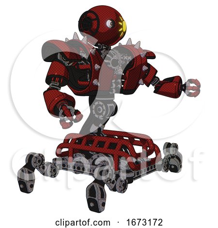 Robot Containing Oval Wide Head and Sunshine Patch Eye and Heavy Upper Chest and Heavy Mech Chest and Shoulder Spikes and Insect Walker Legs. Matted Red. Interacting. by Leo Blanchette
