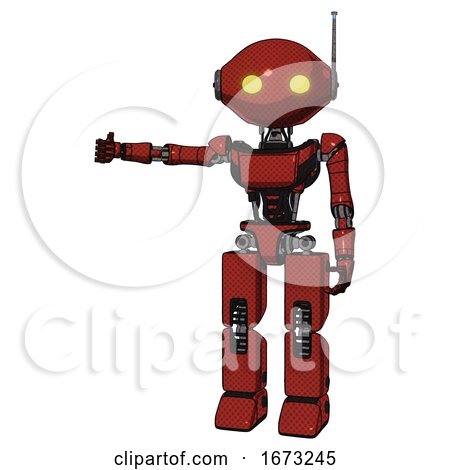 Bot Containing Oval Wide Head and Yellow Eyes and Retro Antenna with Light and Light Chest Exoshielding and Ultralight Chest Exosuit and Prototype Exoplate Legs. Cherry Tomato Red. by Leo Blanchette