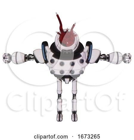 Robot Containing Jellyfish Style Head Red Fiber Optic Tentacles and Heavy Upper Chest and Chest Energy Sockets and Blue Strip Lights and Ultralight Foot Exosuit. White Halftone Toon. T-pose. by Leo Blanchette