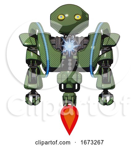 Cyborg Containing Oval Wide Head and Yellow Eyes and Heavy Upper Chest and Heavy Mech Chest and Spectrum Fusion Core Chest and Jet Propulsion. Grass Green. Front View. by Leo Blanchette