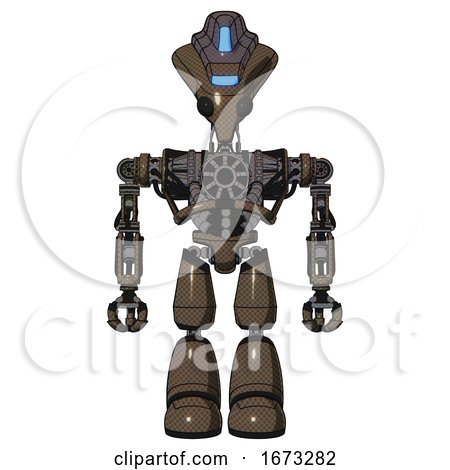 Droid Containing Flat Elongated Skull Head and Visor and Heavy Upper Chest and No Chest Plating and Light Leg Exoshielding. Light Brown Halftone. Front View. by Leo Blanchette