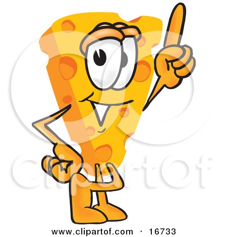 Clipart Picture of a Wedge of Orange Swiss Cheese Mascot Cartoon Character Pointing Upwards by Mascot Junction