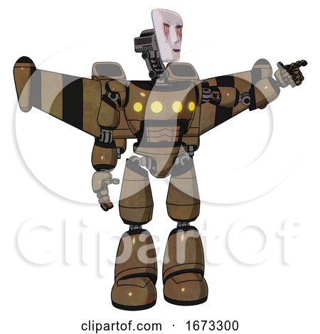 Automaton Containing Humanoid Face Mask and Blood Tears and Light Chest Exoshielding and Yellow Chest Lights and Stellar Jet Wing Rocket Pack and Light Leg Exoshielding. Old Copper. by Leo Blanchette