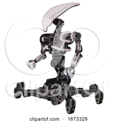 Android Containing Flat Elongated Skull Head and Heavy Upper Chest and No Chest Plating and Insect Walker Legs. White Halftone Toon. Facing Right View. by Leo Blanchette
