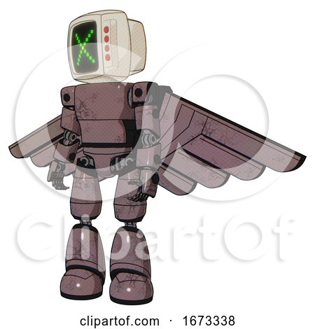 Robot Containing Old Computer Monitor and Pixel X and Red Buttons and Light Chest Exoshielding and Prototype Exoplate Chest and Pilot's Wings Assembly and Light Leg Exoshielding. Dusty Rose Red Metal. by Leo Blanchette