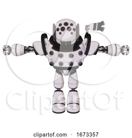 Droid Containing Round Head and Bug Eye Array and Heavy Upper Chest and Chest Energy Sockets and Light Leg Exoshielding. White Halftone Toon. T-pose. by Leo Blanchette