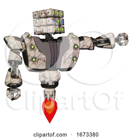 Bot Containing Dual Retro Camera Head and Cube Array Head and Heavy Upper Chest and Heavy Mech Chest and Green Cable Sockets Array and Jet Propulsion. Halftone Sketch. by Leo Blanchette