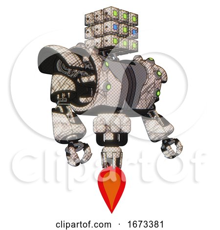 Bot Containing Dual Retro Camera Head and Cube Array Head and Heavy Upper Chest and Heavy Mech Chest and Green Cable Sockets Array and Jet Propulsion. Halftone Sketch. Facing Left View. by Leo Blanchette