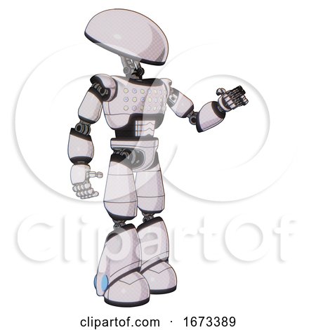 Robot Containing Dome Head and Light Chest Exoshielding and Chest Green Blue Lights Array and Light Leg Exoshielding. White Halftone Toon. Interacting. by Leo Blanchette