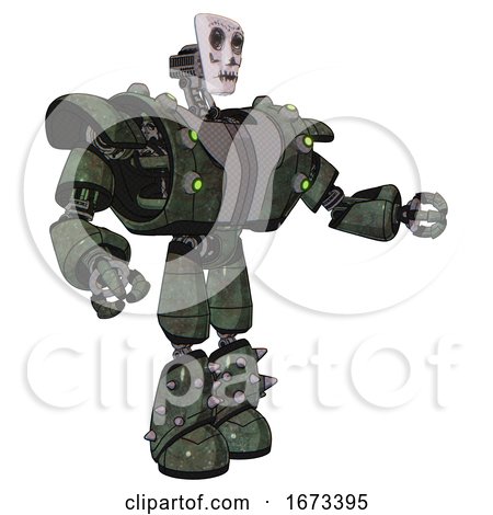 Bot Containing Humanoid Face Mask and Skeleton War Paint and Heavy Upper Chest and Heavy Mech Chest and Green Cable Sockets Array and Light Leg Exoshielding and Spike Foot Mod. Old Corroded Copper. by Leo Blanchette