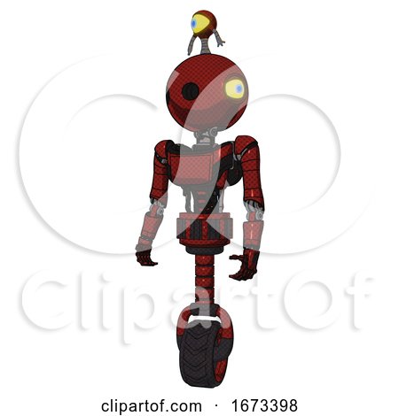 Android Containing Oval Wide Head and Minibot Ornament and Light Chest Exoshielding and Ultralight Chest Exosuit and Unicycle Wheel. Matted Red. Standing Looking Right Restful Pose. by Leo Blanchette