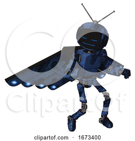 Bot Containing Digital Display Head and Sleeping Face and Retro Antennas and Light Chest Exoshielding and Prototype Exoplate Chest and Cherub Wings Design and Ultralight Foot Exosuit. by Leo Blanchette