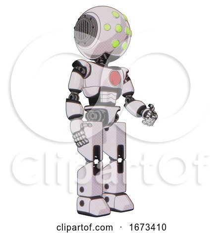 Cyborg Containing Round Head and Green Eyes Array and Light Chest Exoshielding and Red Chest Button and Prototype Exoplate Legs. White Halftone Toon. Facing Left View. by Leo Blanchette