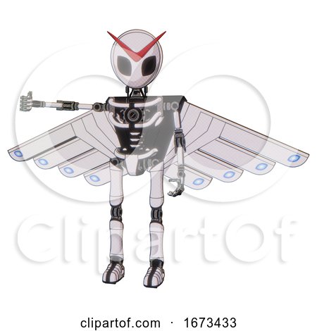 Android Containing Grey Alien Style Head and Black Eyes and Light Chest Exoshielding and Cherub Wings Design and No Chest Plating and Ultralight Foot Exosuit. White Halftone Toon. by Leo Blanchette