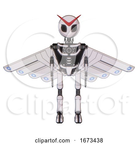Android Containing Grey Alien Style Head and Black Eyes and Light Chest Exoshielding and Cherub Wings Design and No Chest Plating and Ultralight Foot Exosuit. White Halftone Toon. Front View. by Leo Blanchette