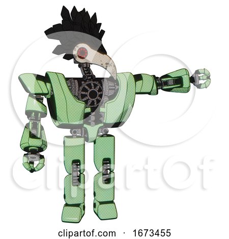 Automaton Containing Bird Skull Head and Red Led Circle Eyes and Crow Feather Design and Heavy Upper Chest and Heavy Mech Chest and Prototype Exoplate Legs. Green Tint Toon. by Leo Blanchette