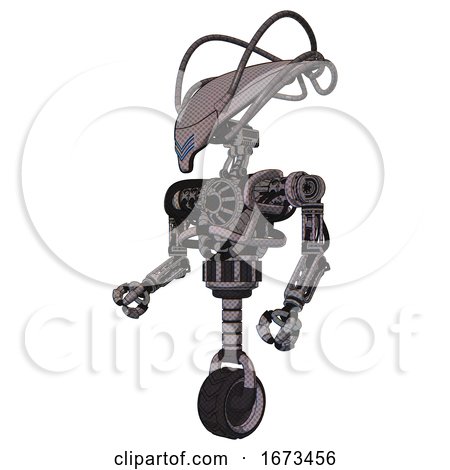 Bot Containing Flat Elongated Skull Head and Cables and Heavy Upper Chest and No Chest Plating and Unicycle Wheel. Halftone Gray. Facing Right View. by Leo Blanchette