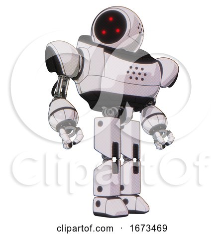 Droid Containing Three Led Eyes Round Head and Heavy Upper Chest and Prototype Exoplate Legs. White Halftone Toon. Hero Pose. by Leo Blanchette