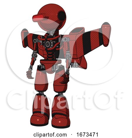 Mech Containing Oval Wide Head and Red Horizontal Visor and Light Chest Exoshielding and Stellar Jet Wing Rocket Pack and No Chest Plating and Light Leg Exoshielding. Cherry Tomato Red. by Leo Blanchette
