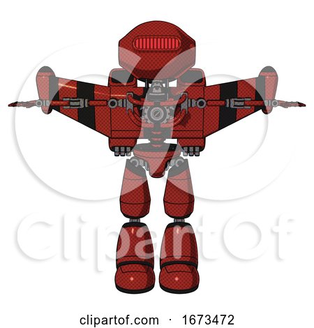 Mech Containing Oval Wide Head and Red Horizontal Visor and Light Chest Exoshielding and Stellar Jet Wing Rocket Pack and No Chest Plating and Light Leg Exoshielding. Cherry Tomato Red. T-pose. by Leo Blanchette